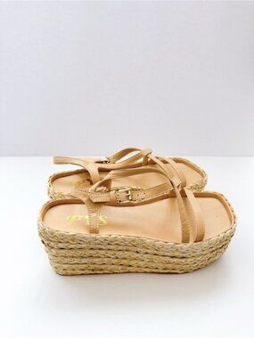 Women’s Beige Platform Wedge Sandals Strappy Espadrille Style Size 8.5